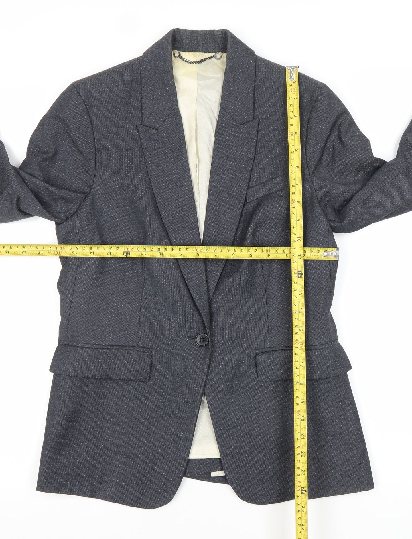 Jigsaw Womens Grey Wool Blend Pinstripe Blazer UK 10 Regular Fit