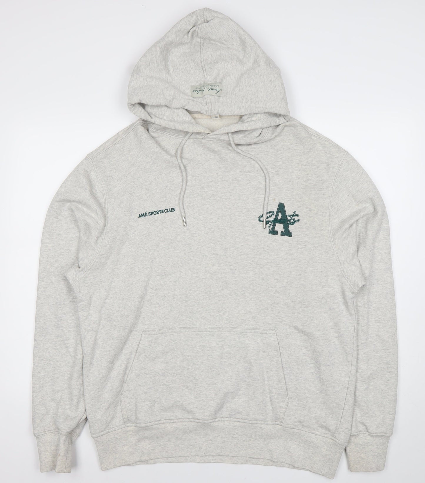 River Island Mens Grey Pullover Hoodie L Regular Fit Logo Sports