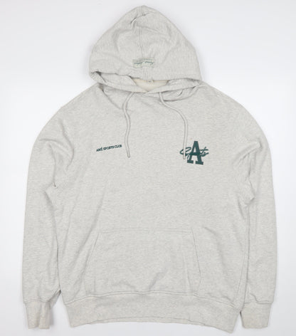 River Island Mens Grey Pullover Hoodie L Regular Fit Logo Sports