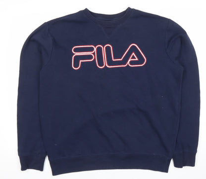 Fila Womens Navy Blue Logo Sweatshirt Medium Pullover Crew Neck