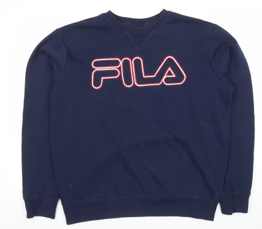 Fila Womens Navy Blue Logo Sweatshirt Medium Pullover Crew Neck