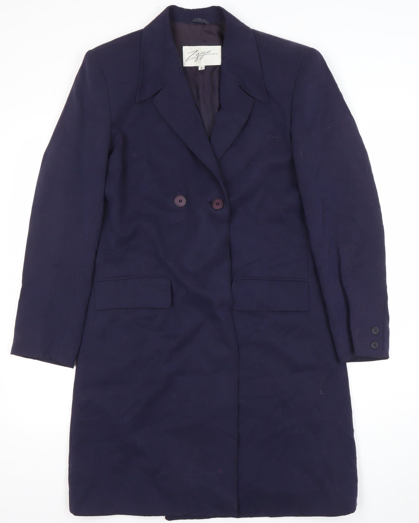 Zyga Womens Navy Blue Long Overcoat Size 12 Polyviscose Lined