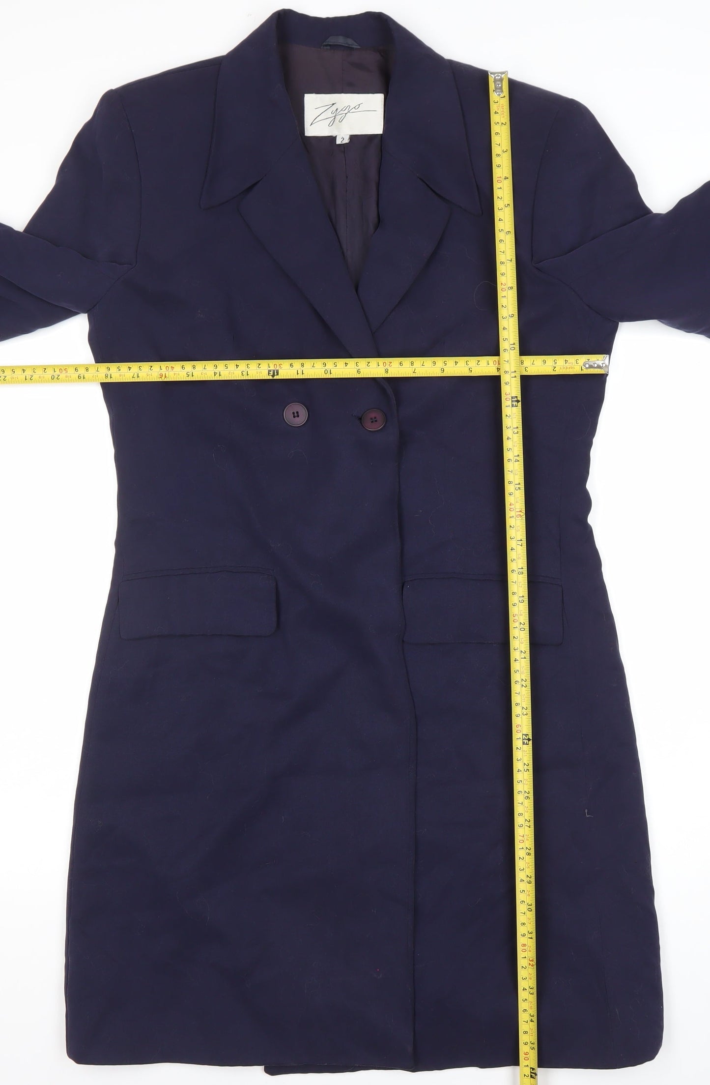 Zyga Womens Navy Blue Long Overcoat Size 12 Polyviscose Lined