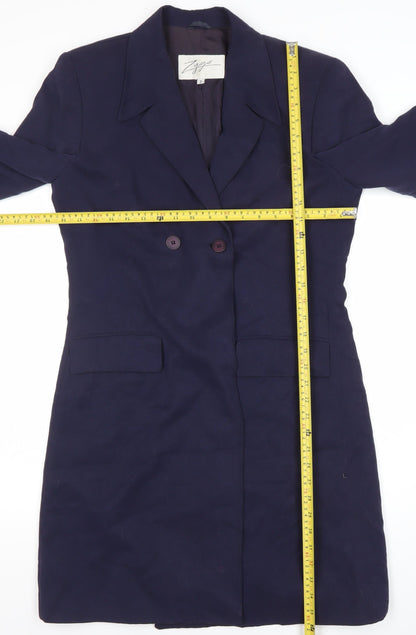 Zyga Womens Navy Blue Long Overcoat Size 12 Polyviscose Lined