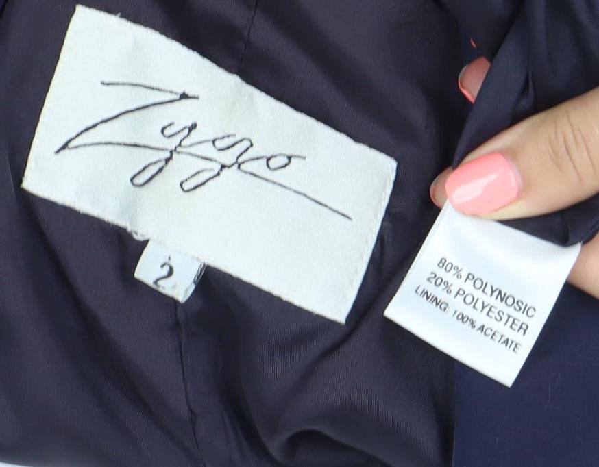 Zyga Womens Navy Blue Long Overcoat Size 12 Polyviscose Lined