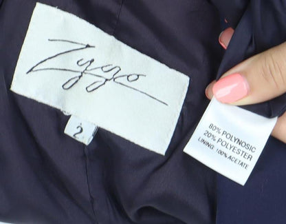 Zyga Womens Navy Blue Long Overcoat Size 12 Polyviscose Lined