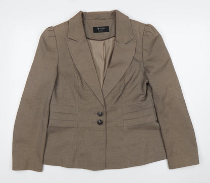 BHS Women’s Brown Herringbone Suit Jacket Size 14 Tailored Two-Button