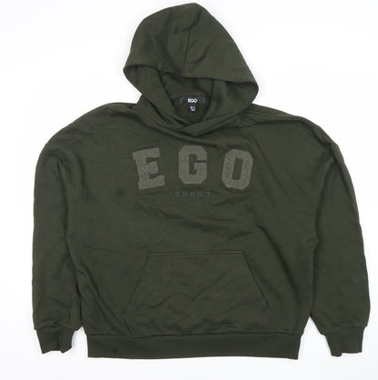EGO Women’s Green Pullover Hoodie UK 8 Logo Sport Sweatshirt