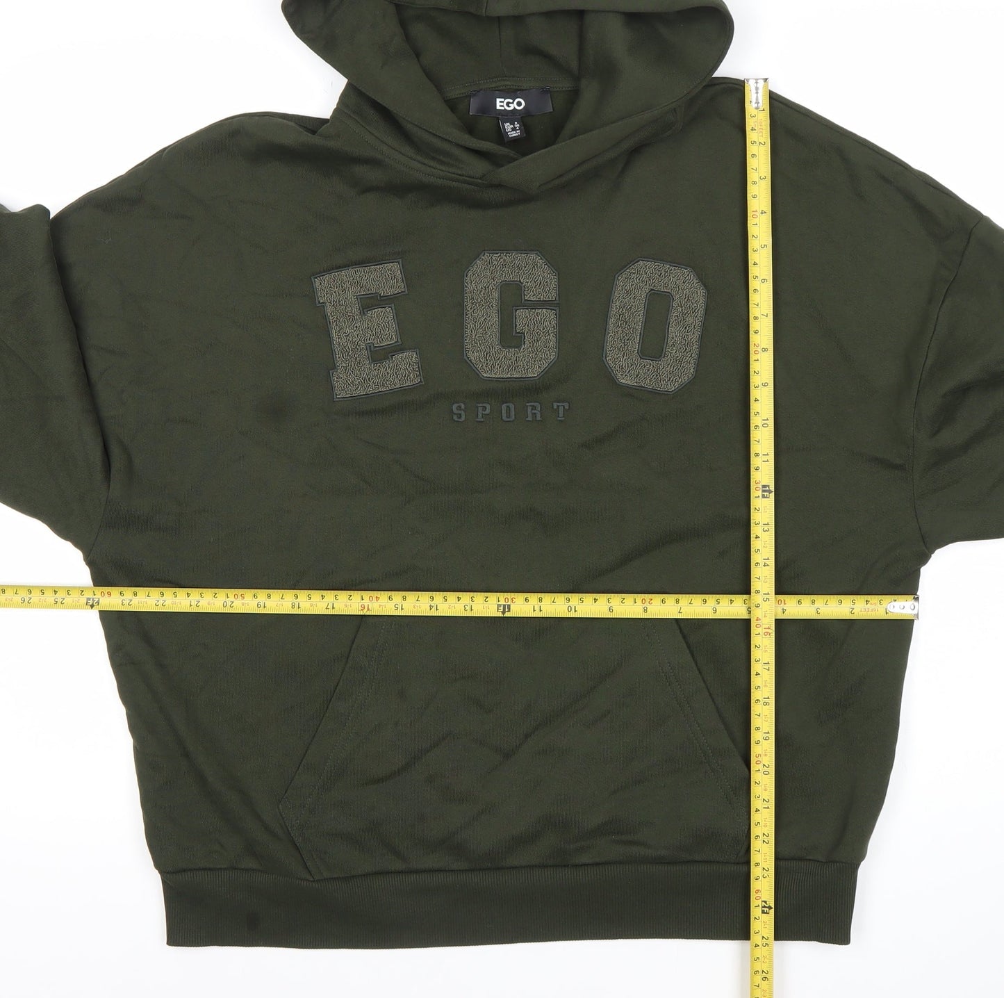 EGO Women’s Green Pullover Hoodie UK 8 Logo Sport Sweatshirt