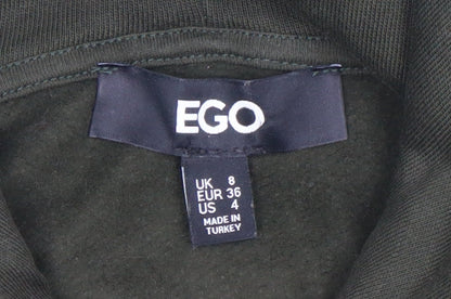 EGO Women’s Green Pullover Hoodie UK 8 Logo Sport Sweatshirt