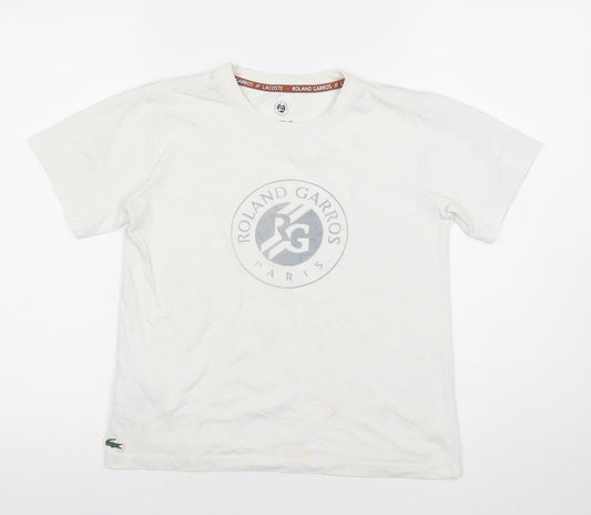 Lacoste Boys White T-Shirt Roland Garros 12 Years Short Sleeve Tennis Top