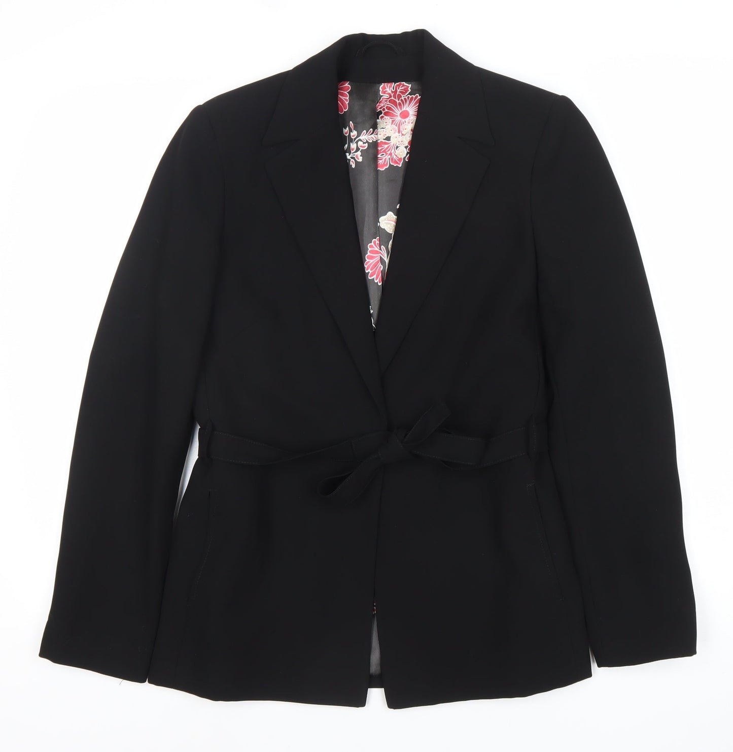 Dorothy Perkins Women Black Size 12 Belted Blazer Jacket