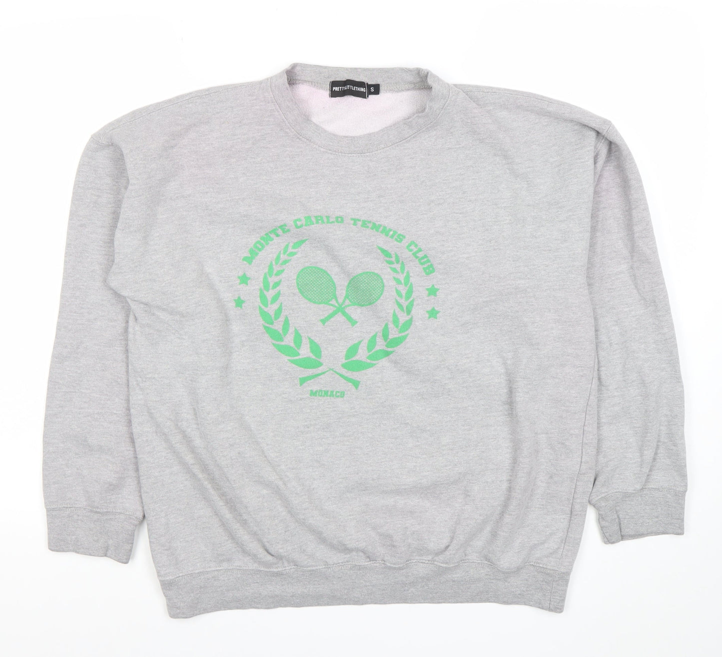 PrettyLittleThing Womens Grey Small Pullover Sweatshirt Tennis Logo