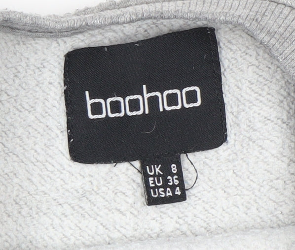 Boohoo Womens Grey Sweatshirt UK 8 Crew Neck Long Sleeve Logo