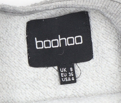 Boohoo Womens Grey Sweatshirt UK 8 Crew Neck Long Sleeve Logo