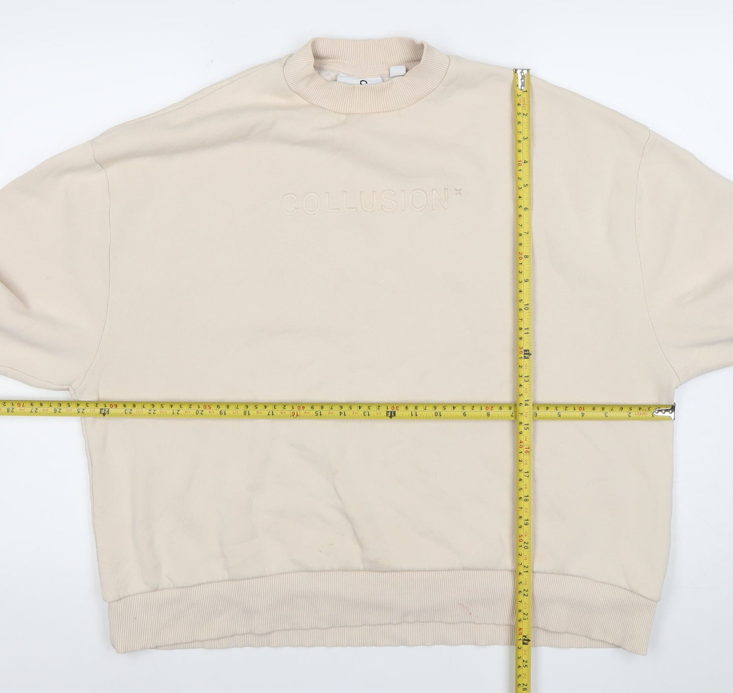 Collusion Men’s Beige Sweatshirt M Pullover Crew Neck Logo