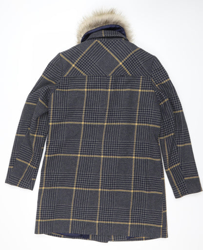 George Women’s Grey Check Faux Fur Collar Coat UK 14 Wool Blend