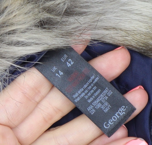 George Women’s Grey Check Faux Fur Collar Coat UK 14 Wool Blend