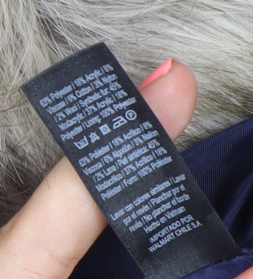 George Women’s Grey Check Faux Fur Collar Coat UK 14 Wool Blend