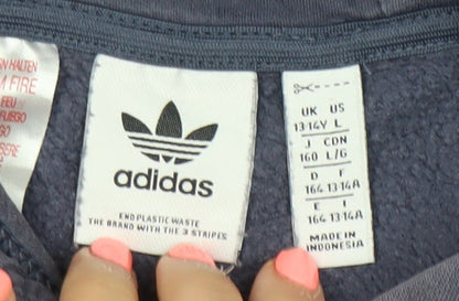 Adidas Boys Blue Pullover Hoodie 13-14 Years Logo Sports Casual