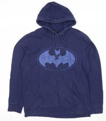 Batman Men’s Blue Pullover Hoodie Medium Graphic Print Superhero