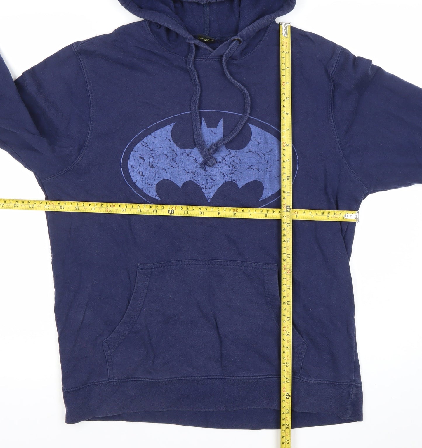 Batman Men’s Blue Pullover Hoodie Medium Graphic Print Superhero