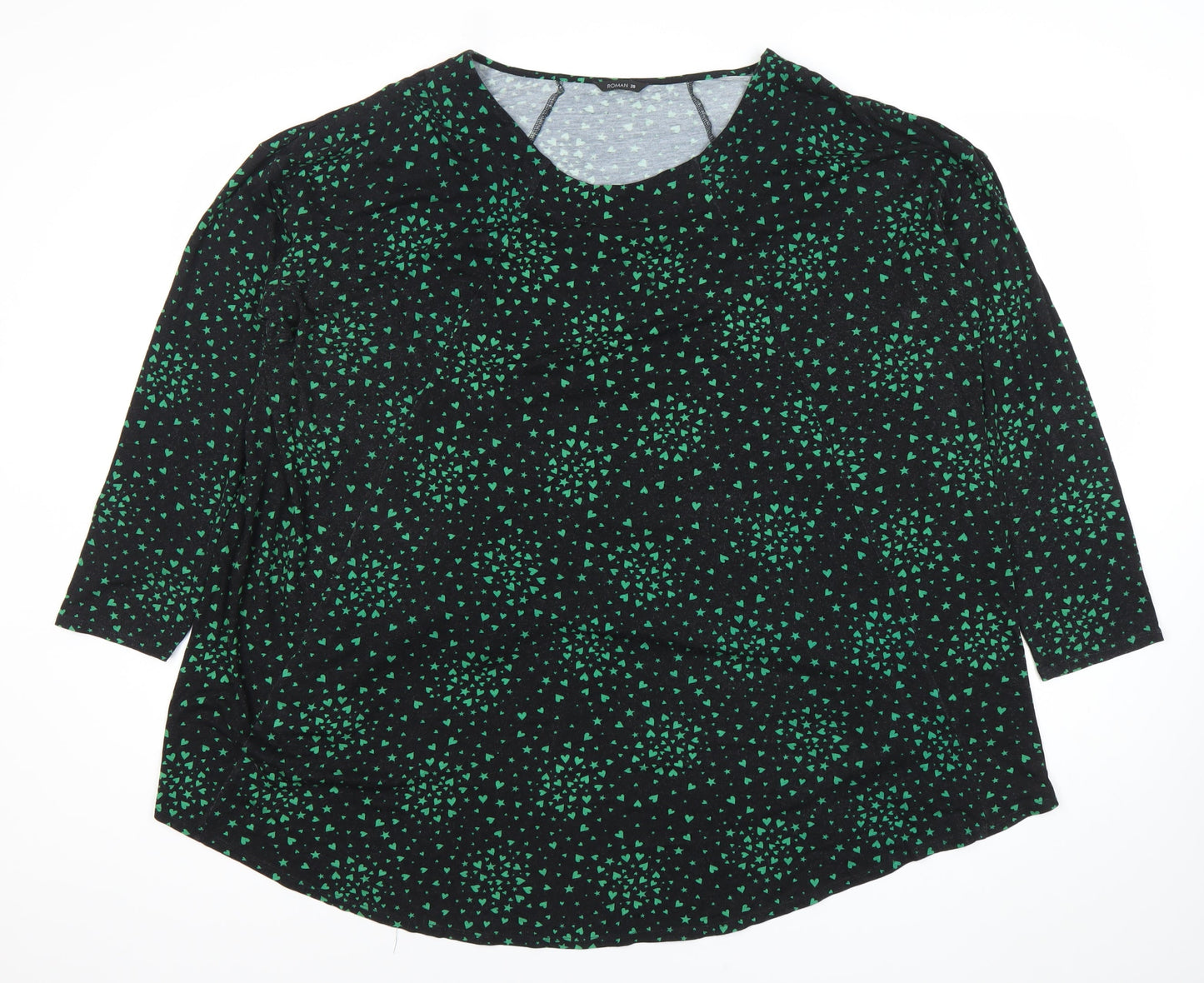 Roman Women’s Black Green Print Tunic Blouse Size 20