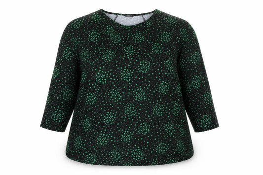 Front view of Roman Women’s Black Green Print Tunic Blouse, size UK 20