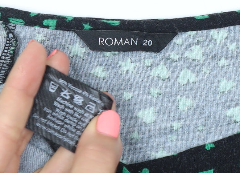 Roman Women’s Black Green Print Tunic Blouse Size 20