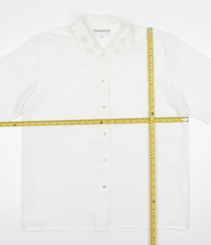 Paramour Womens White Button-Up Short Sleeve Embroidered Shirt L