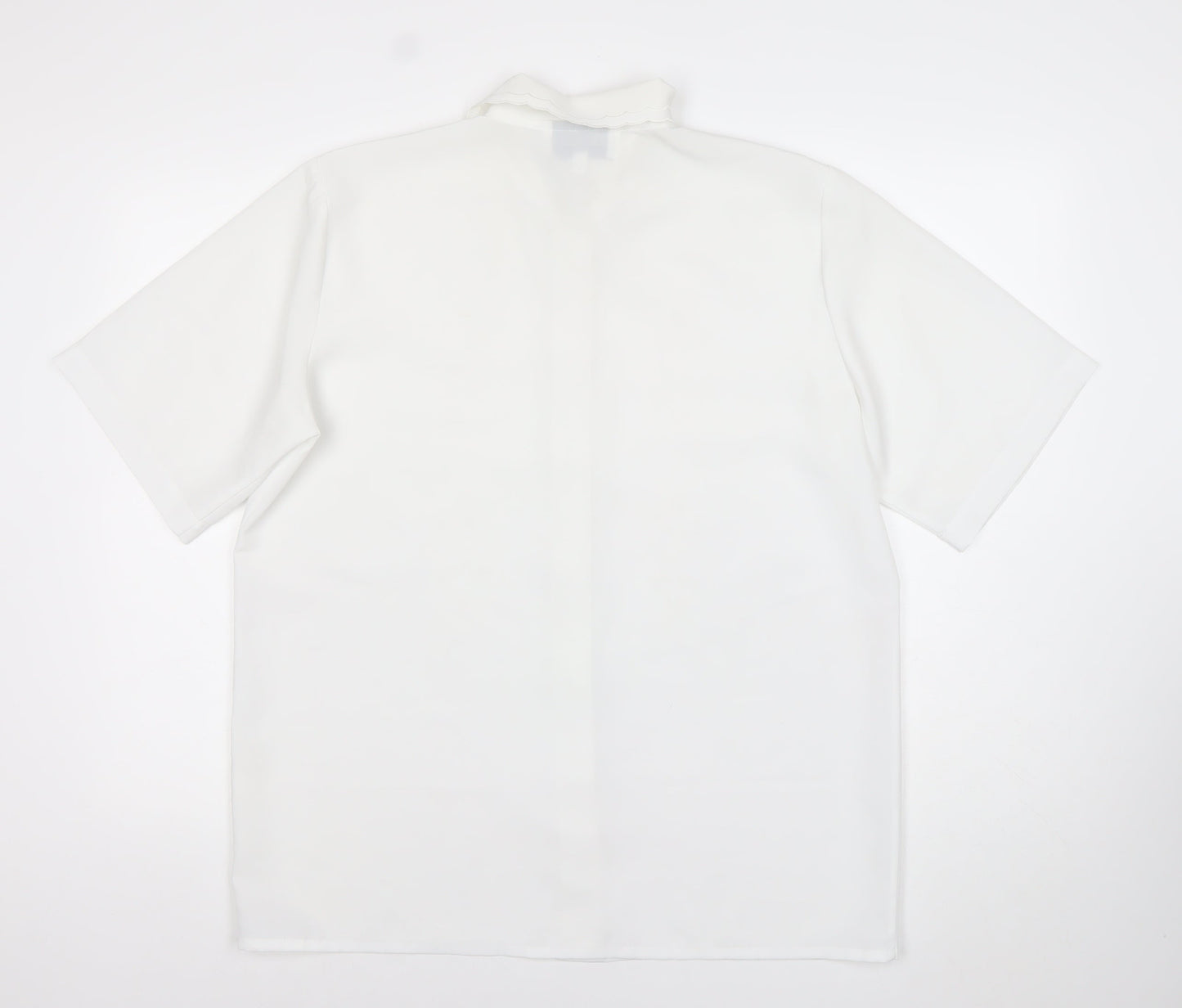 Paramour Womens White Button-Up Short Sleeve Embroidered Shirt L