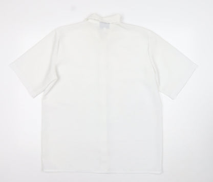 Paramour Womens White Button-Up Short Sleeve Embroidered Shirt L
