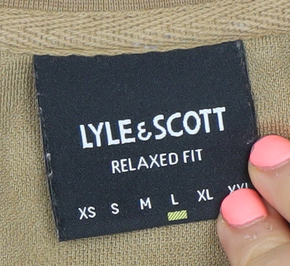 Lyle & Scott Men's Beige Relaxed Fit Cotton Blend Logo T-Shirt Size L