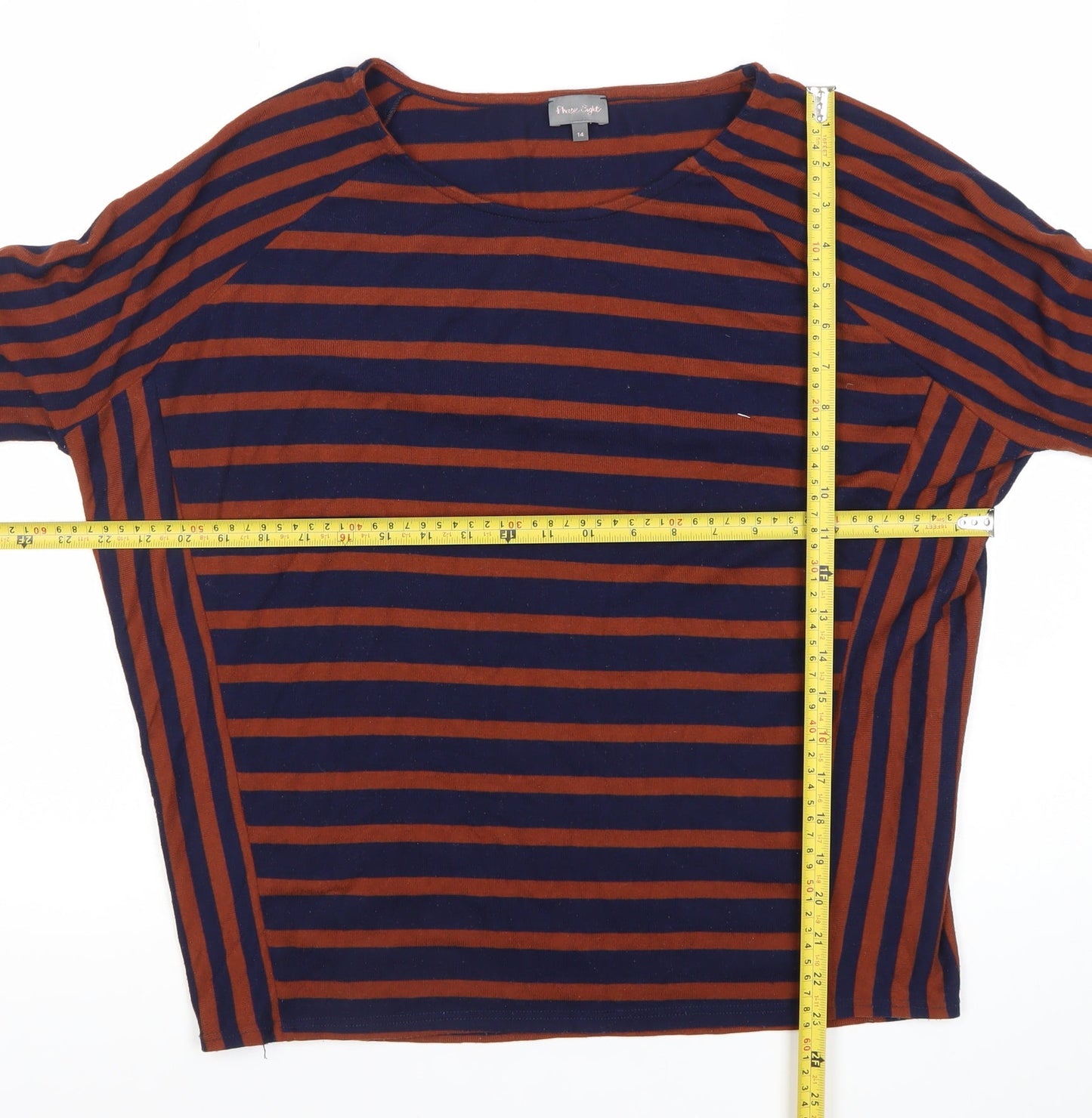 Phase Eight Womens Blue Brown Striped Jersey T-Shirt Size 14