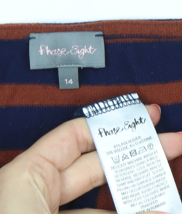 Phase Eight Womens Blue Brown Striped Jersey T-Shirt Size 14