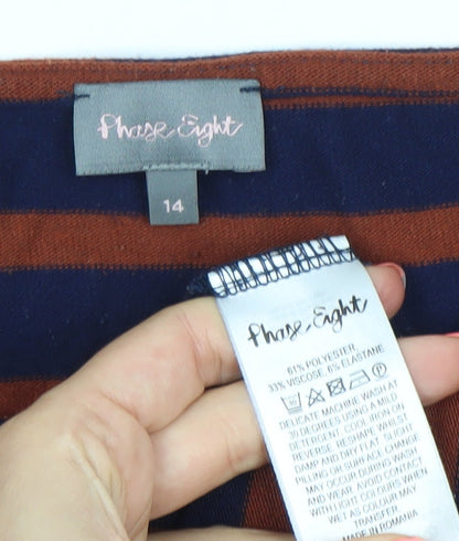 Phase Eight Womens Blue Brown Striped Jersey T-Shirt Size 14