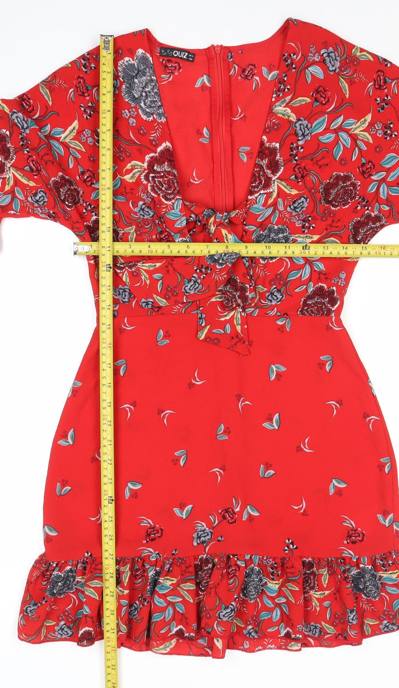 Quiz Women’s Red Floral Fit & Flare Short Dress Size 8
