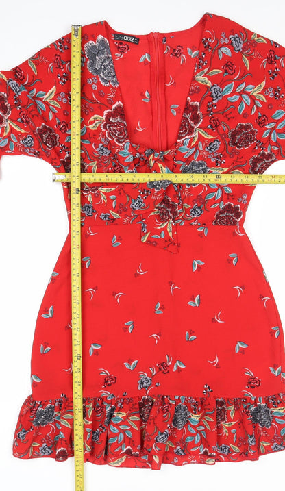 Quiz Women’s Red Floral Fit & Flare Short Dress Size 8