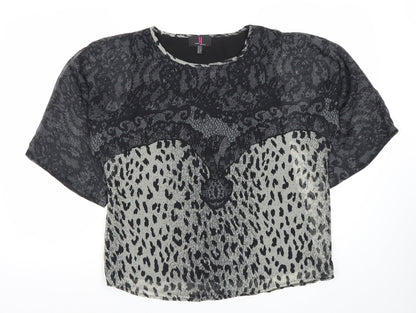 Simon Jeffery Womens Black Animal Print Chiffon Blouse Size 12