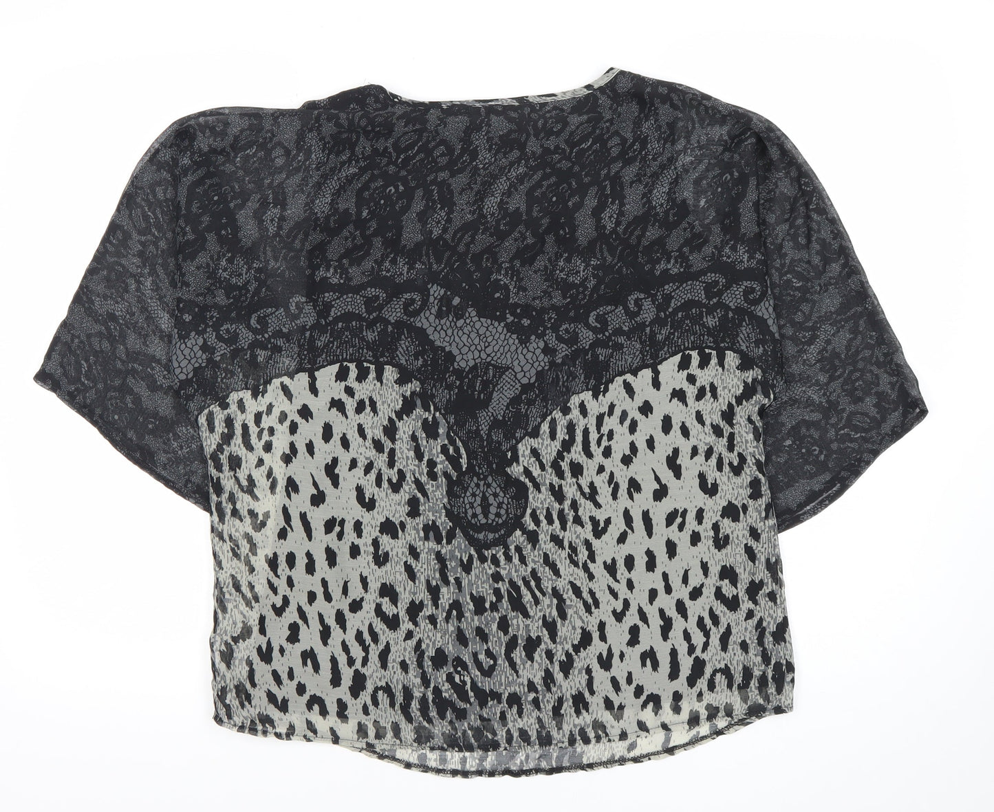 Simon Jeffery Womens Black Animal Print Chiffon Blouse Size 12