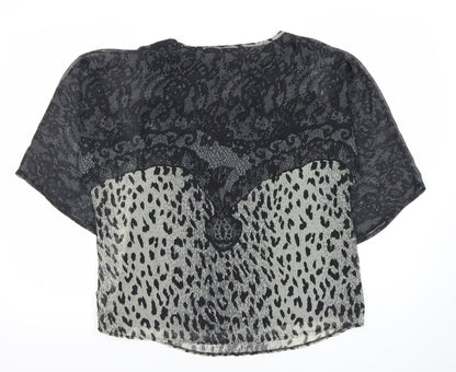 Simon Jeffery Womens Black Animal Print Chiffon Blouse Size 12