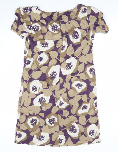 Marks and Spencer Womens Purple Beige Floral One Shoulder Dress UK 12