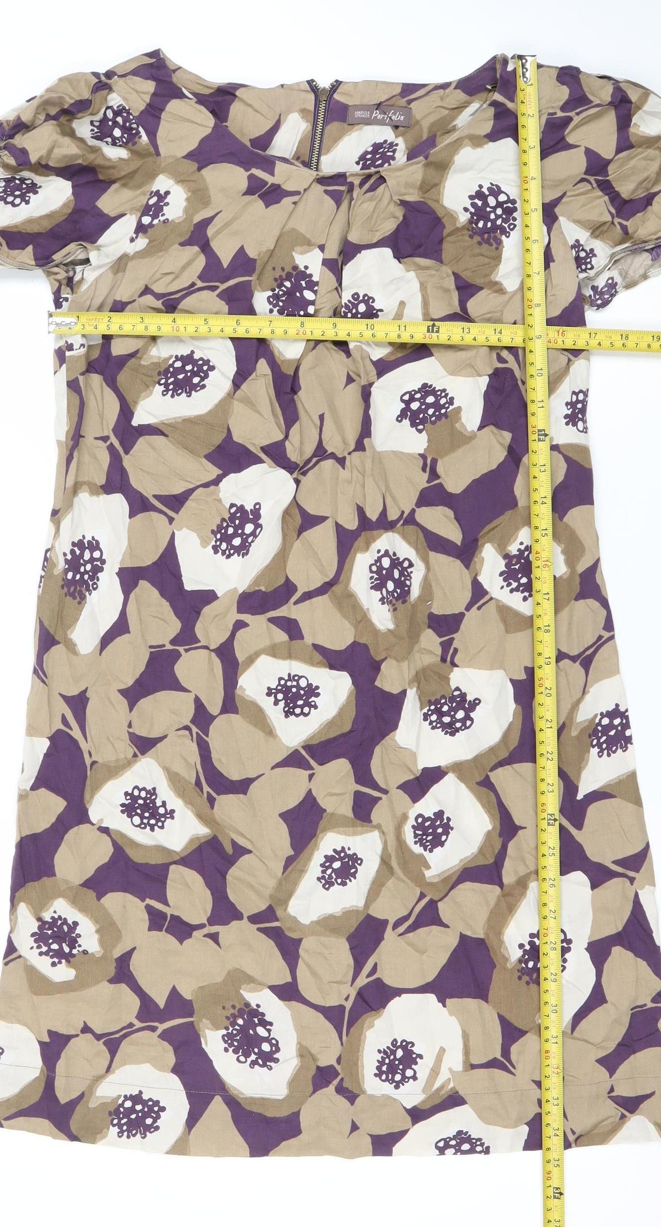 Marks and Spencer Womens Purple Beige Floral One Shoulder Dress UK 12