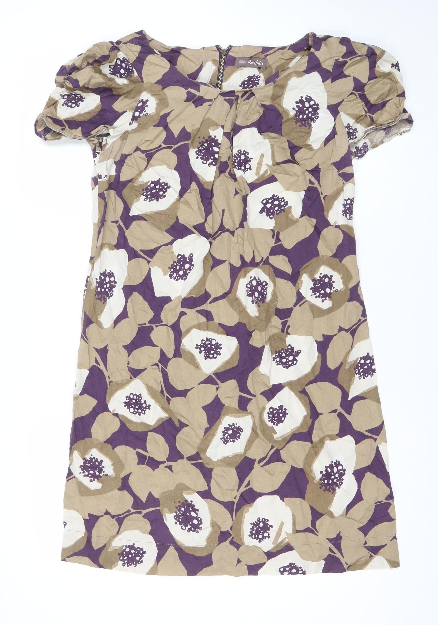 Marks and Spencer Womens Purple Beige Floral One Shoulder Dress UK 12