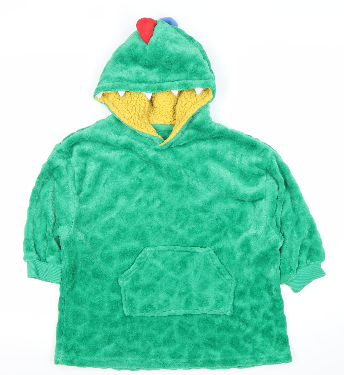 Primark Boys Green Dinosaur Fleece Hoodie XS Pullover Winter Hooded Fun