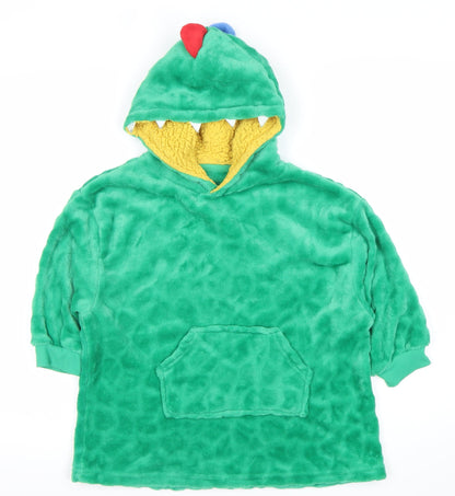 Primark Boys Green Dinosaur Fleece Hoodie XS Pullover Winter Hooded Fun