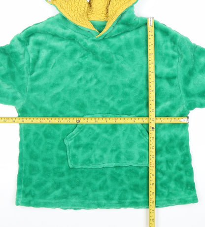 Primark Boys Green Dinosaur Fleece Hoodie XS Pullover Winter Hooded Fun