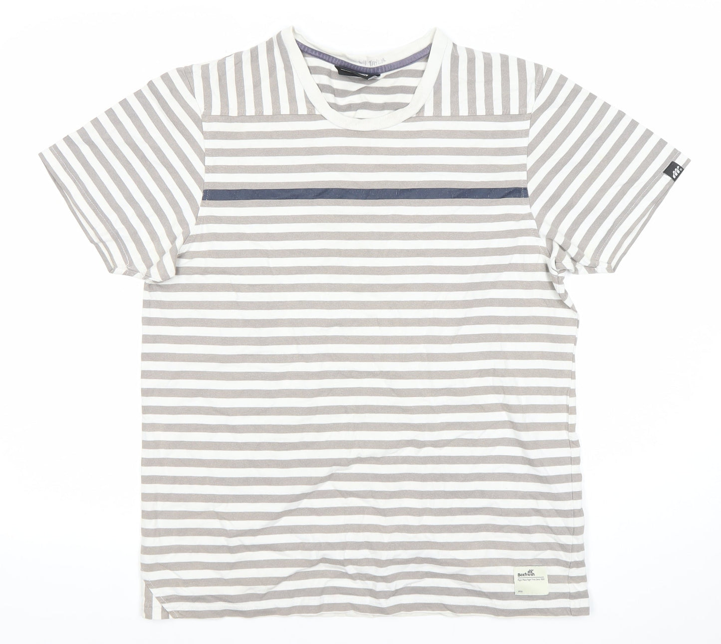 Boxfresh Men's Grey Striped Cotton Crew Neck T-Shirt Size M
