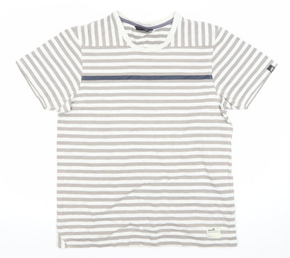 Boxfresh Men's Grey Striped Cotton Crew Neck T-Shirt Size M
