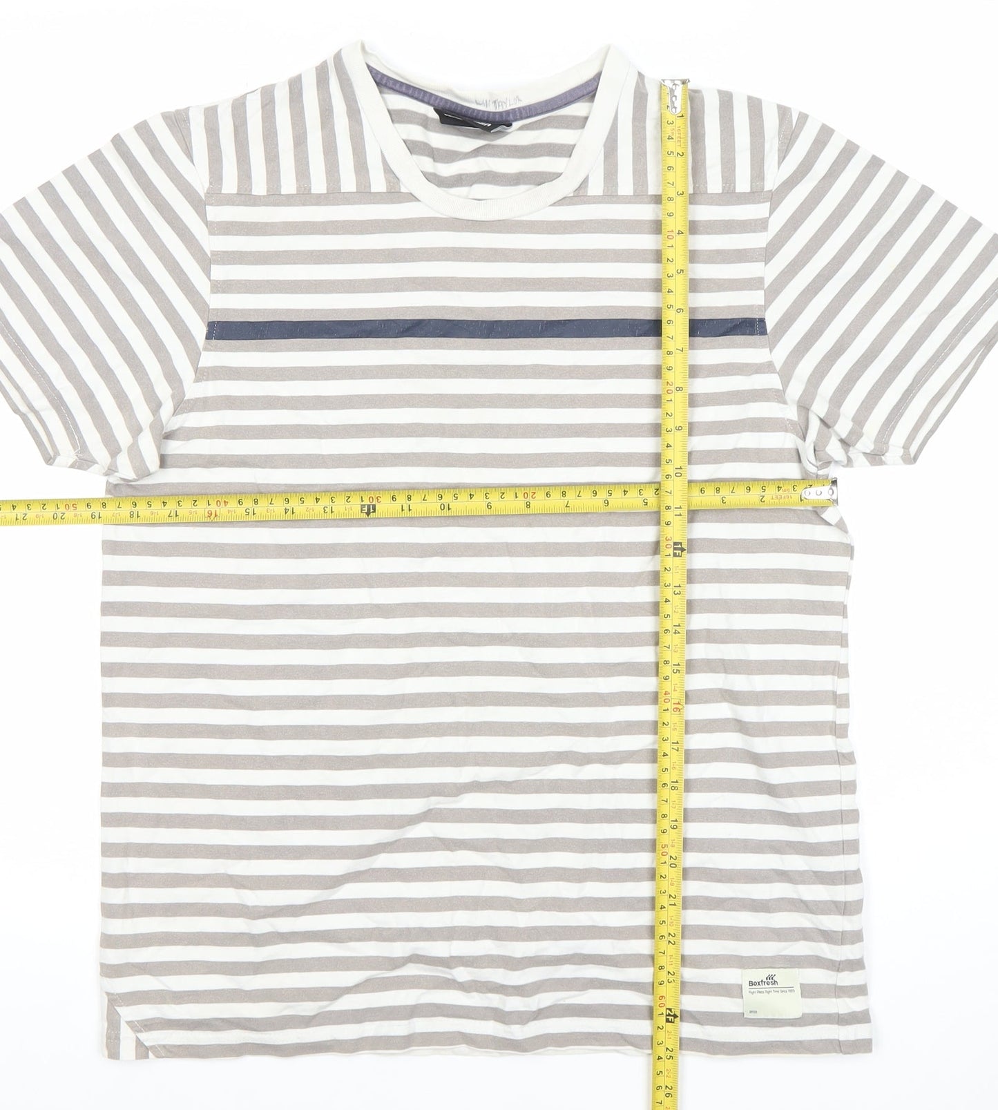 Boxfresh Men's Grey Striped Cotton Crew Neck T-Shirt Size M